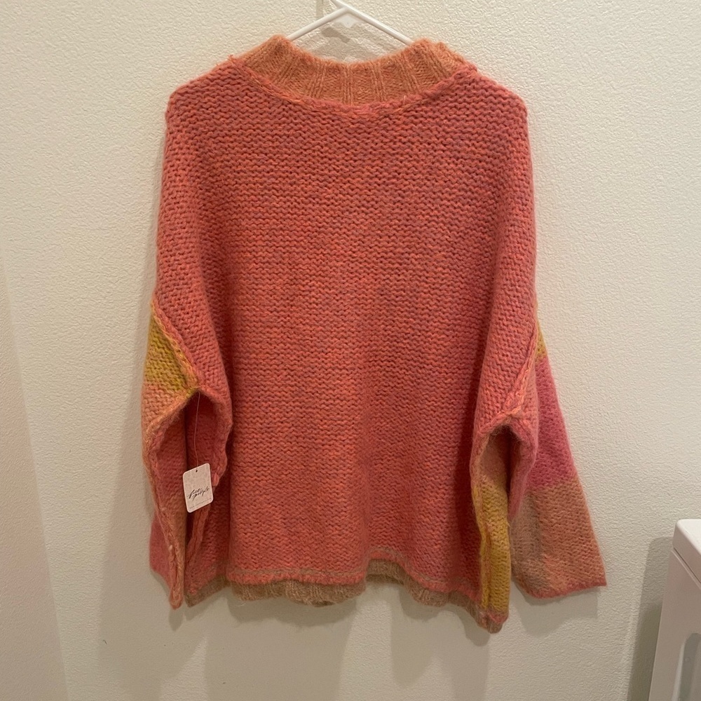 NWT FREE PEOPLE DOMINO OVERSIZED KnitSWEATER Pink Sunset alpaca wool blend small - Picture 10 of 13